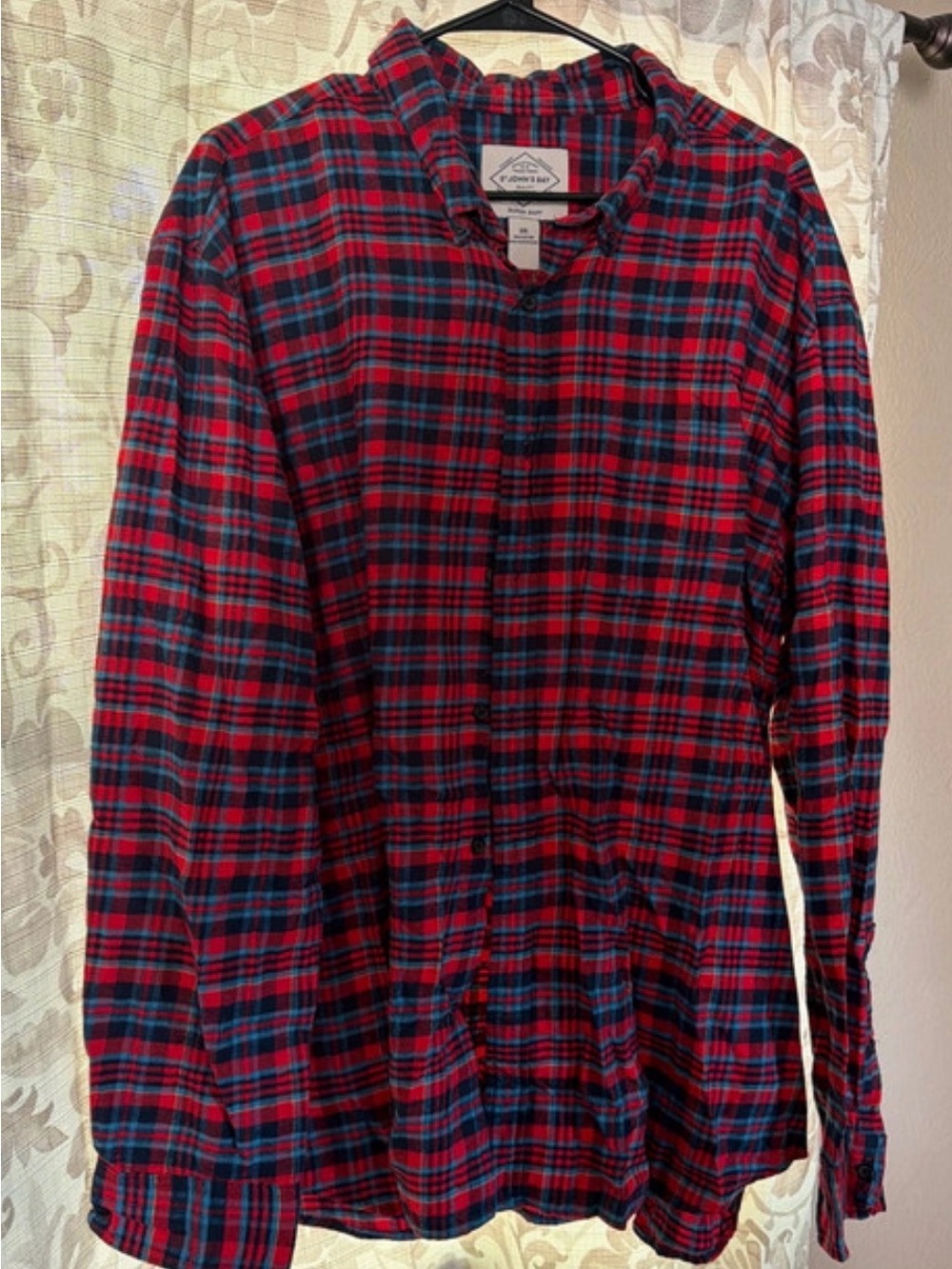 St. John's Bay Red and Navy Plaid Button-Down Shirt